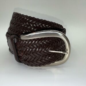 Women’s Wide Brown Braided Genuine Leather Belt Sz M/L EUC Unbranded